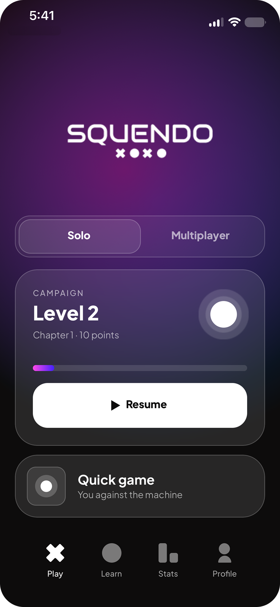 Squendo home screen